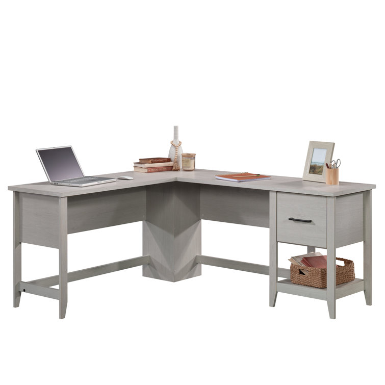 Glacier Oak L-Shaped Executive Desk with Drawer and Filing Cabinet