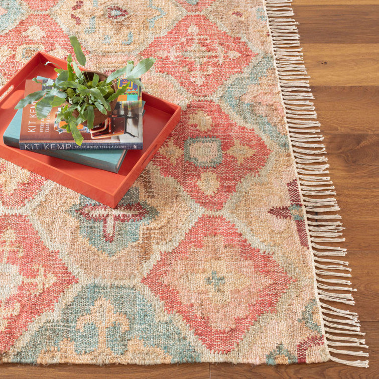 Handwoven Terracotta and Ivory Cotton Medallion Rug 2x3