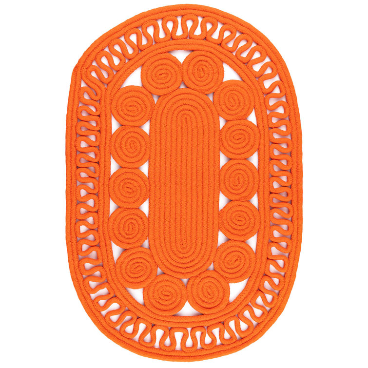 Handwoven Tangerine Oval Rug with Non-slip Latex Backing