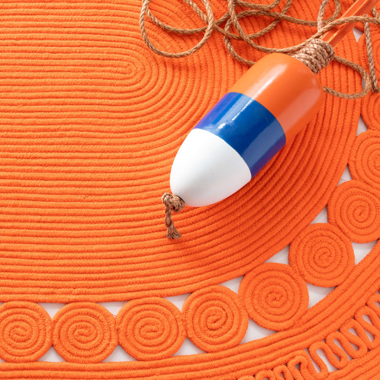Handwoven Oval Reef Tangerine Non-slip Indoor/Outdoor Rug