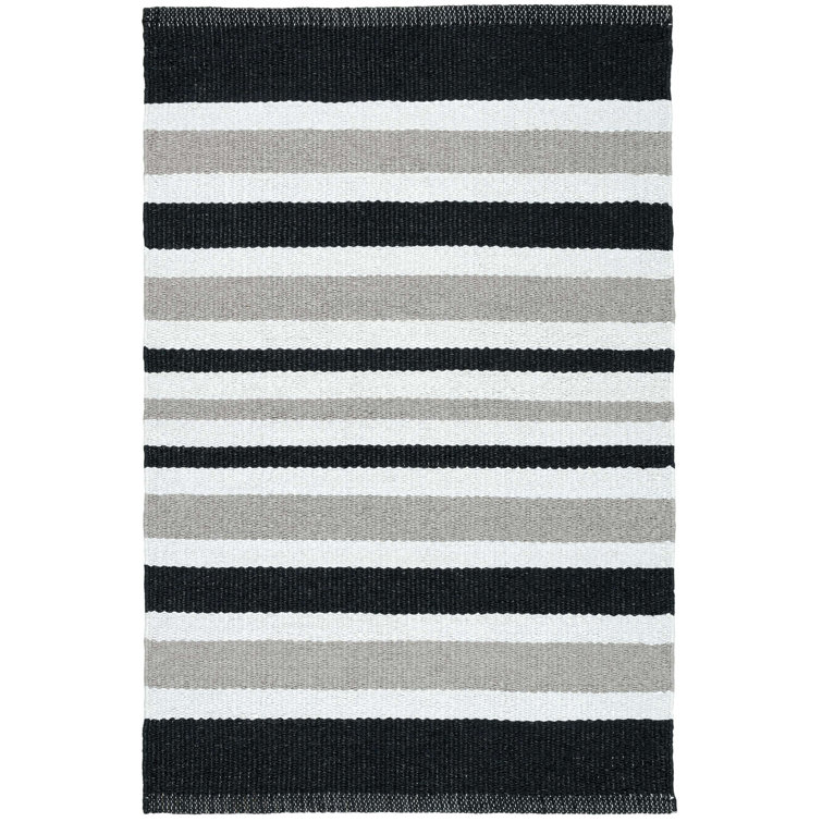Black and Khaki Stripe Handwoven Reversible Synthetic Rug