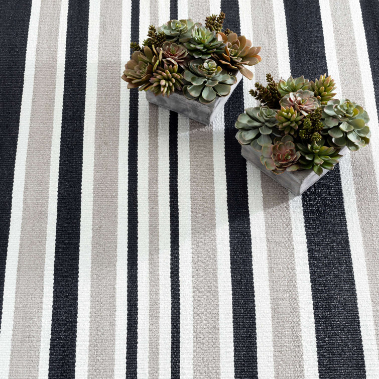 Black and Khaki Stripe Handwoven Reversible Synthetic Rug