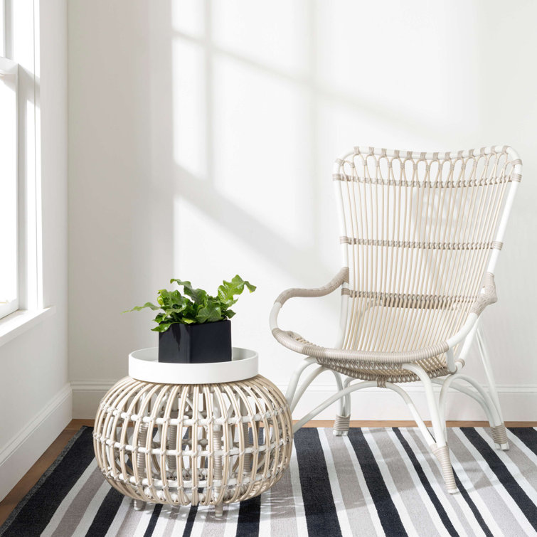 Black and Khaki Stripe Handwoven Reversible Synthetic Rug