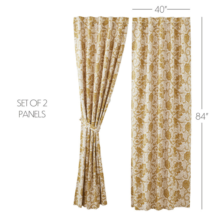 Elegant Dorset Gold Floral Cotton Curtain Pair, 84x40