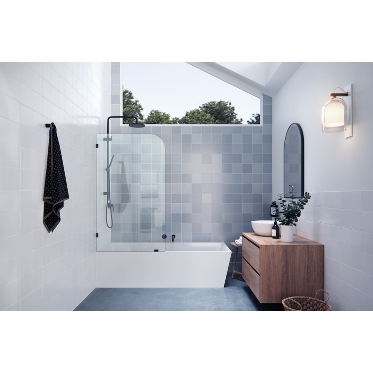 Solaris 30" x 58.25" Frameless Clear Glass Bathtub Shower Panel with Matte Black Hardware