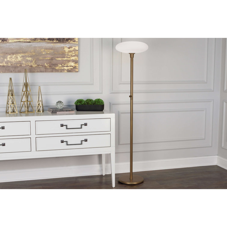 66'' White Frosted Glass and Brass Torchiere Floor Lamp
