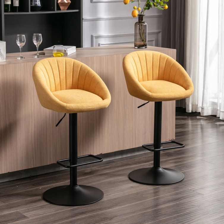 Yellow Adjustable Swivel Iron Bar Stools with Low Back, Set of 2