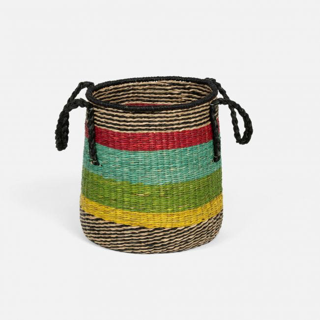 Vibrant Trio Seagrass Round Basket Set with Long Handles