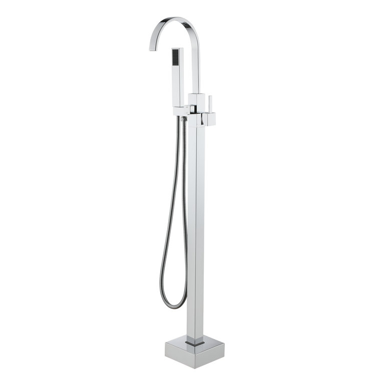 Chrome Freestanding Tub Filler with Handheld Shower