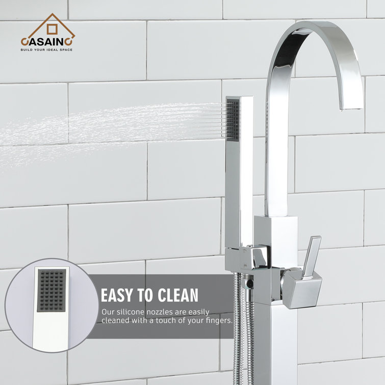 Chrome Freestanding Tub Filler with Handheld Shower