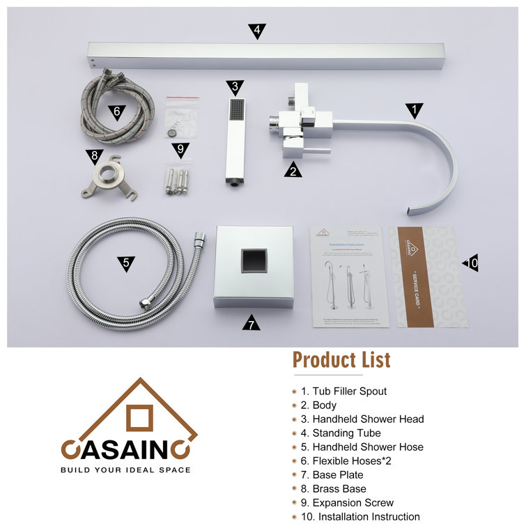 Chrome Freestanding Tub Filler with Handheld Shower
