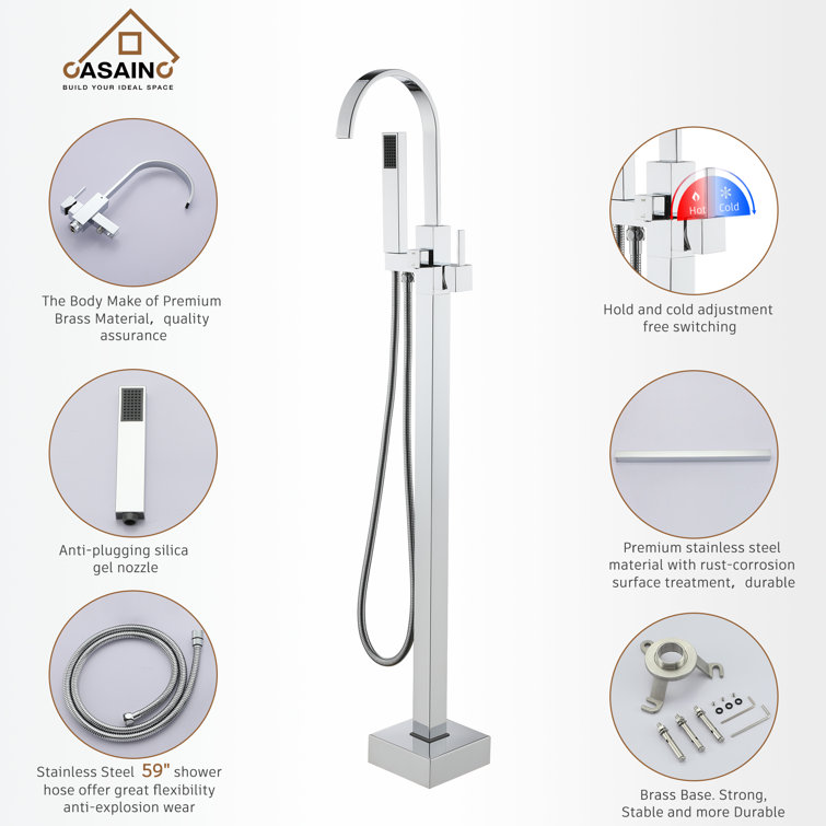 Chrome Freestanding Tub Filler with Handheld Shower