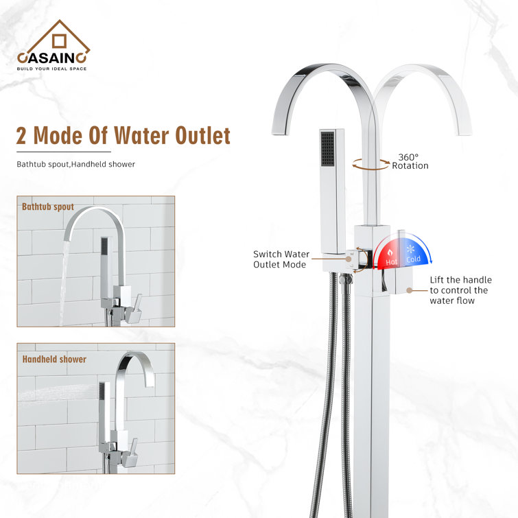 Chrome Freestanding Tub Filler with Handheld Shower