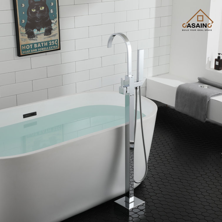 Chrome Freestanding Tub Filler with Handheld Shower