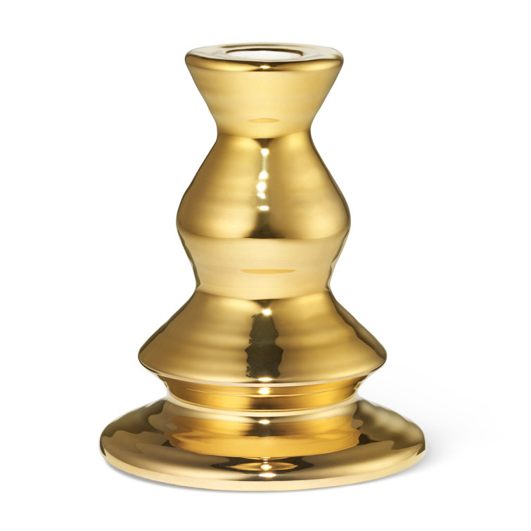 Gold Ceramic Ribbed Hurricane Candlestick