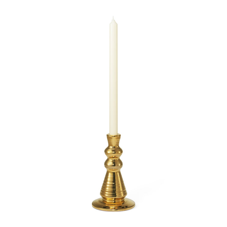 Gold Ribbed Ceramic Taper Candleholder