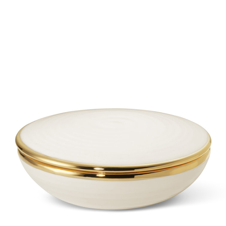 Cream Ceramic Lidded Box with Gold Detailing