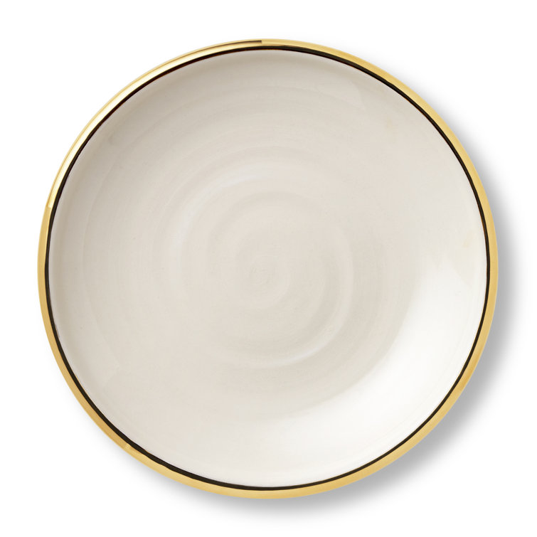 Cream and Gold Round Ceramic Decorative Plate