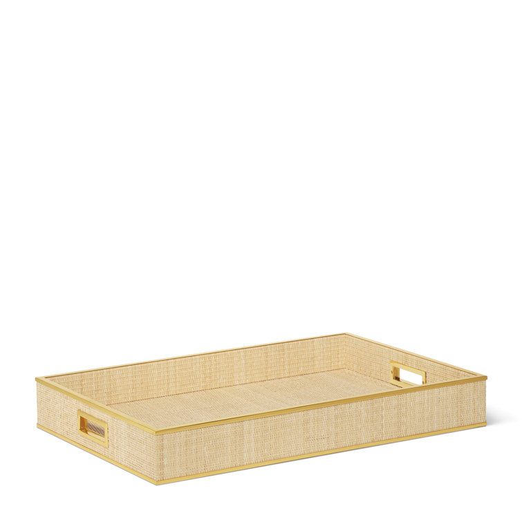 Large Natural Cane and Brass Butler Tray