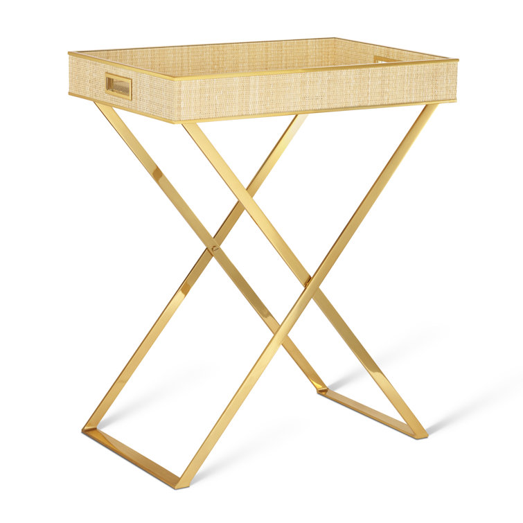 Large Natural Cane and Brass Butler Tray