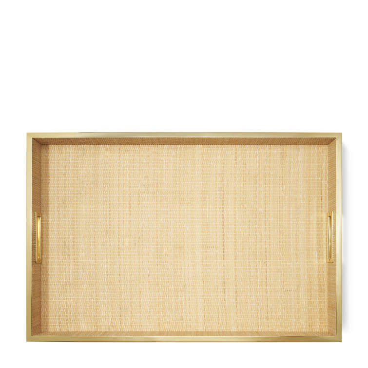 Large Natural Cane and Brass Butler Tray