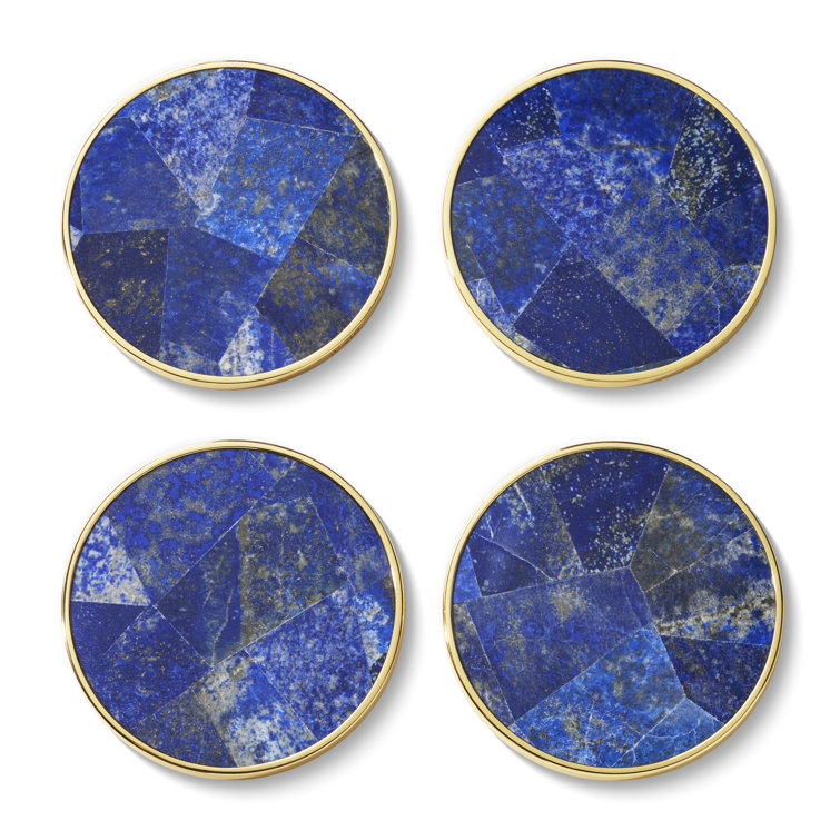 Lapis Blue Stone Mosaic Round Coaster Set with Gold Edging