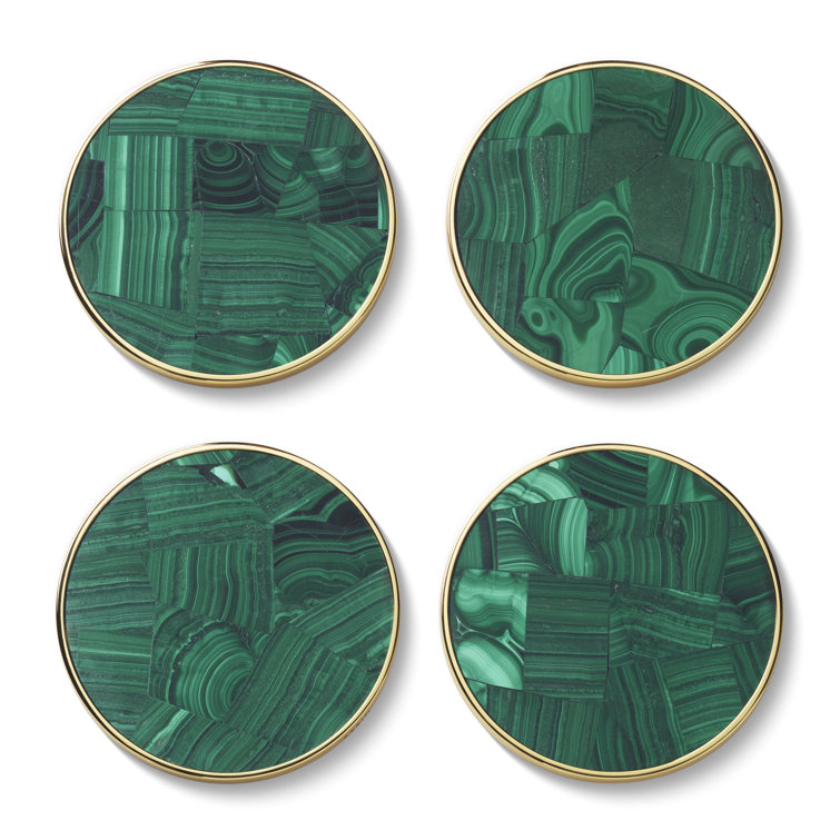 Lucas Green Stone Round Coaster Set with Felt Pads