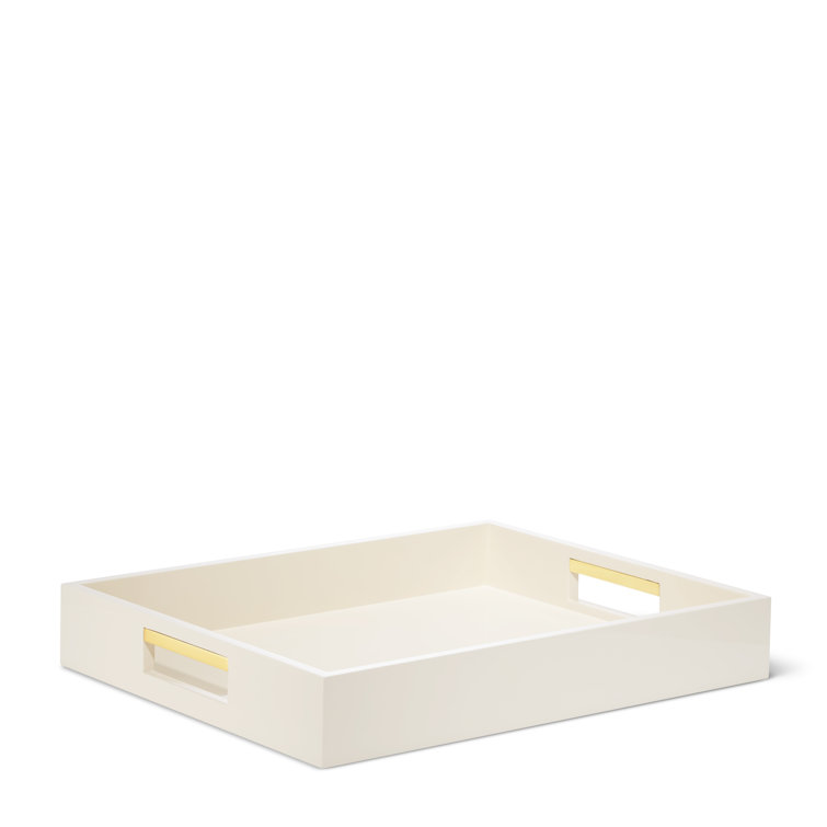 Cream Lacquer Decorative Tray with Brass Handles