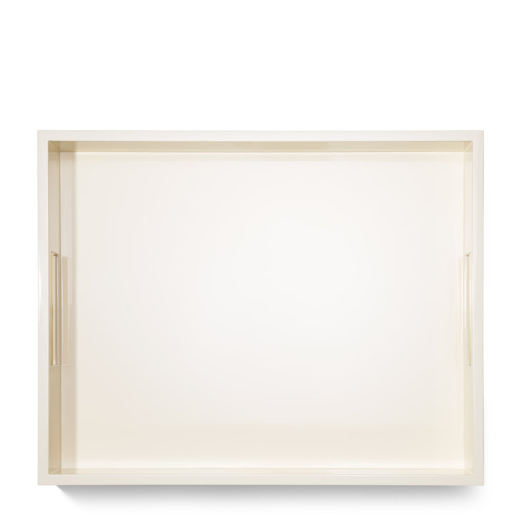 Cream Lacquer Decorative Tray with Brass Handles