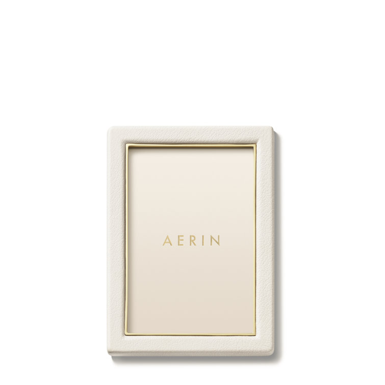 Shadow White Leather Picture Frame with Gold Detailing