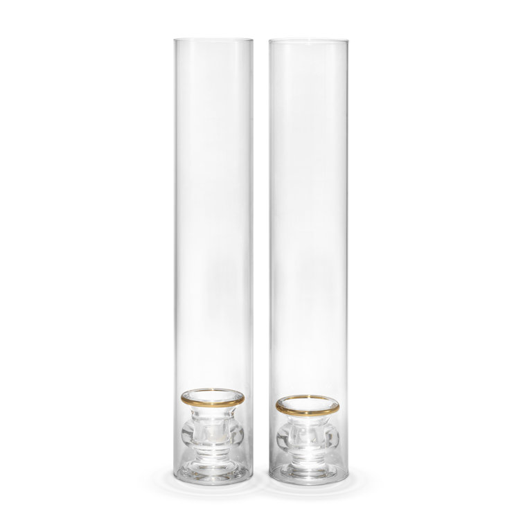 Sancia Clear Glass 14'' Taper Candle Holders with Gold Rim, Set of 2