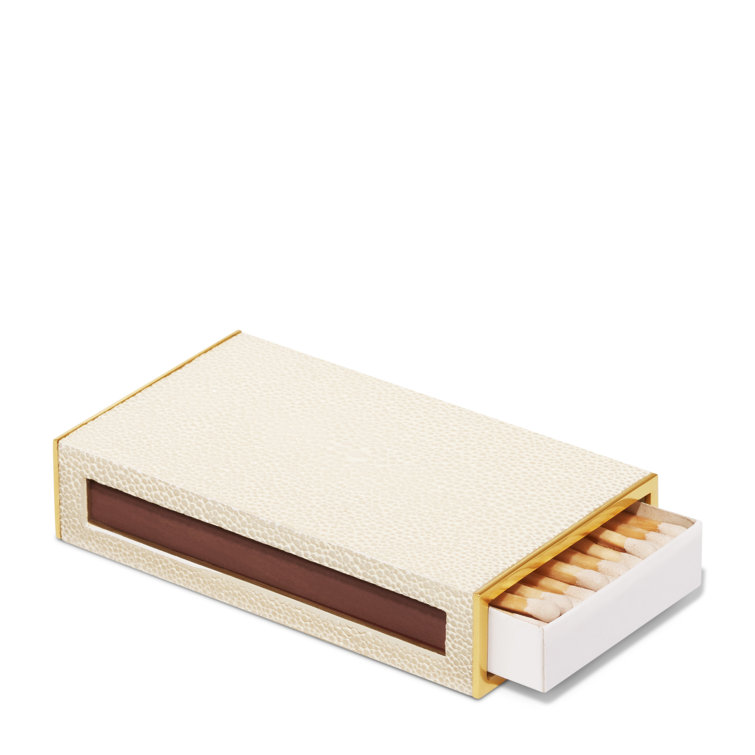Cream Shagreen Handmade Matchbox Sleeve with Gold Accents