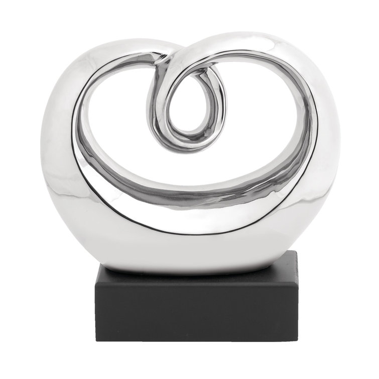 Elegant Silver Swirl 13" Ceramic Abstract Statue with Black Base