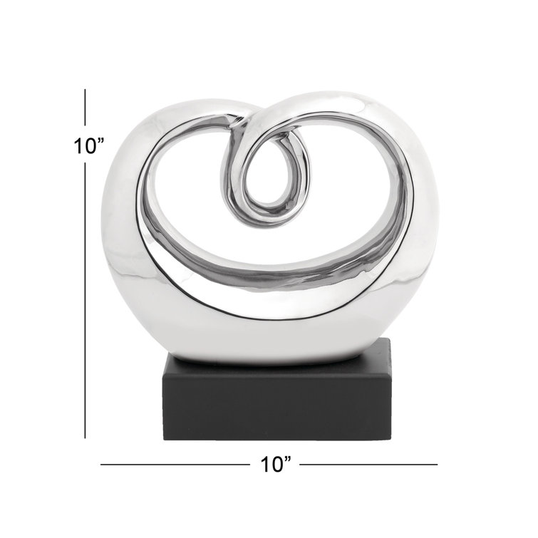Elegant Silver Swirl 13" Ceramic Abstract Statue with Black Base
