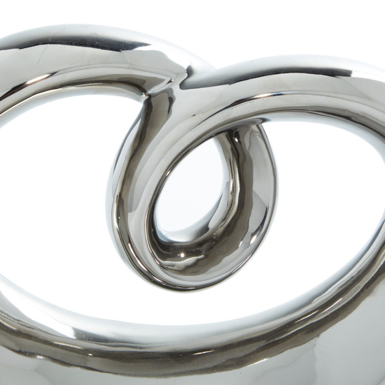 Elegant Silver Swirl 13" Ceramic Abstract Statue with Black Base