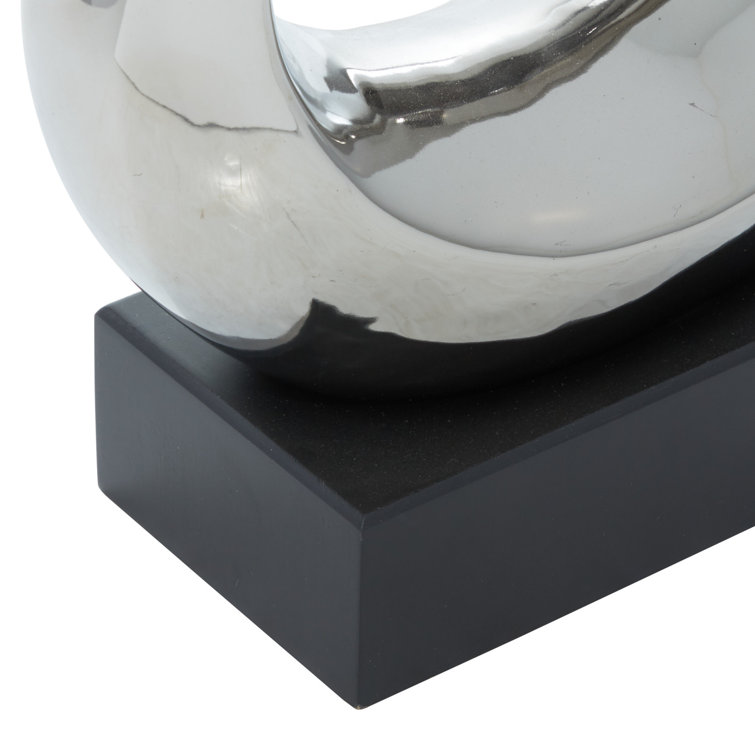 Elegant Silver Swirl 13" Ceramic Abstract Statue with Black Base