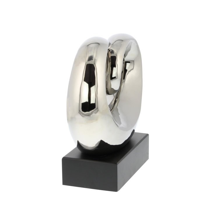 Elegant Silver Swirl 13" Ceramic Abstract Statue with Black Base