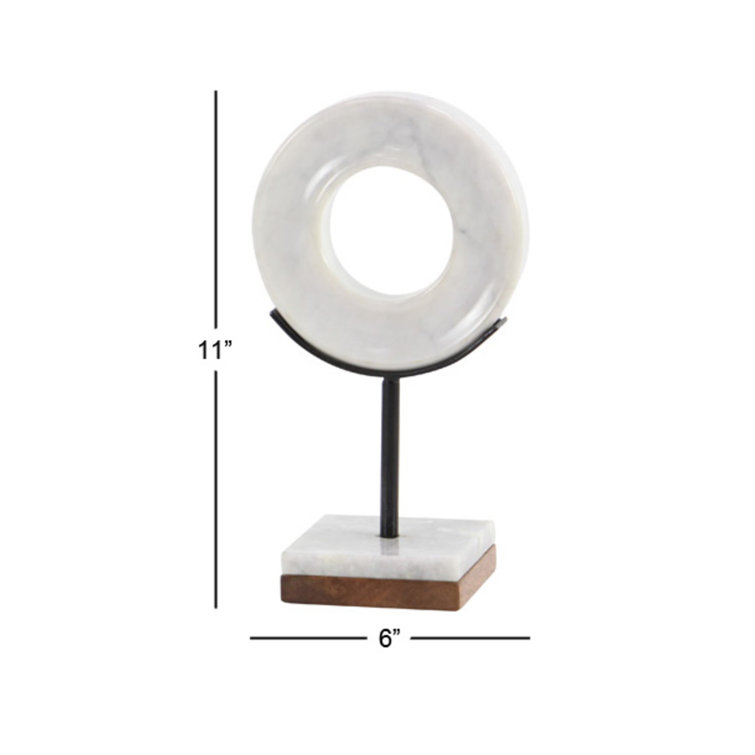 White Marble Ring Sculpture with Wood Base
