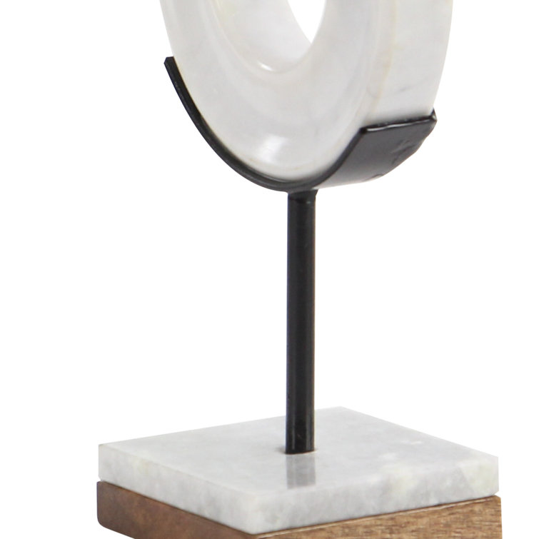 White Marble Ring Sculpture with Wood Base
