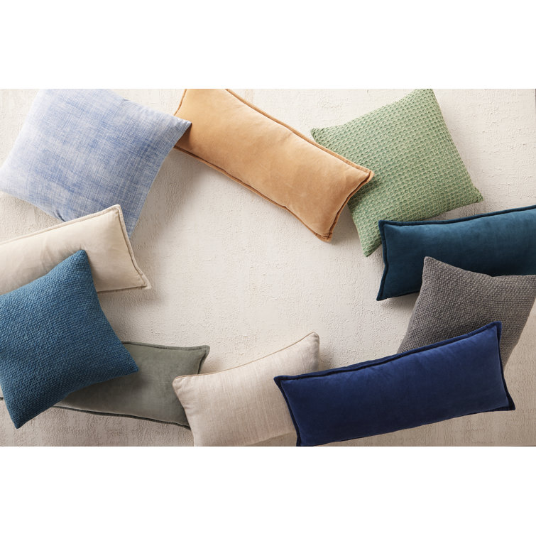 Light Beige Cotton Lumbar Throw Pillow with Flanged Sides
