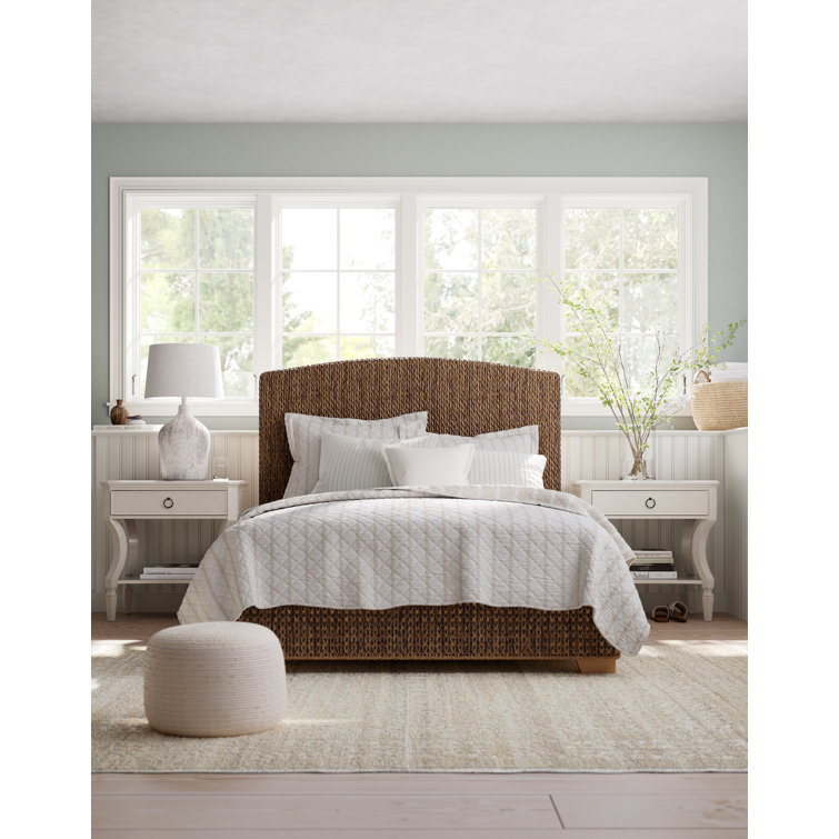 Tropical Mahogany King Bed with Woven Banana Leaf Headboard