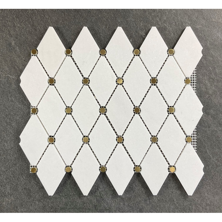 Thassos White Marble and Gold Circle Mosaic Wall Tile