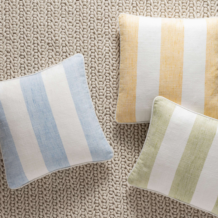 Green and White Striped Polyester Lumbar Pillow Cover