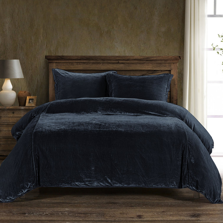 Midnight Blue Velvet Queen Bedspread Cover with Cotton Backing