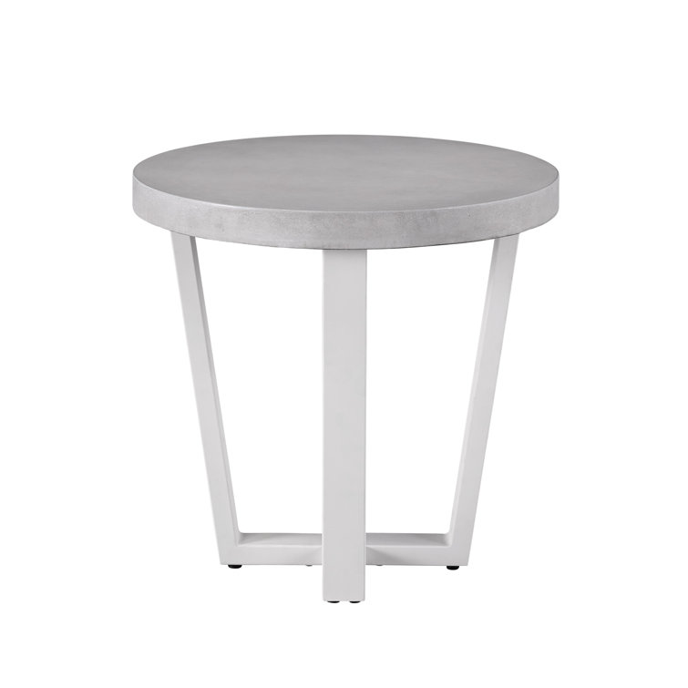 Gray Stone and White Metal Round Outdoor Side Table