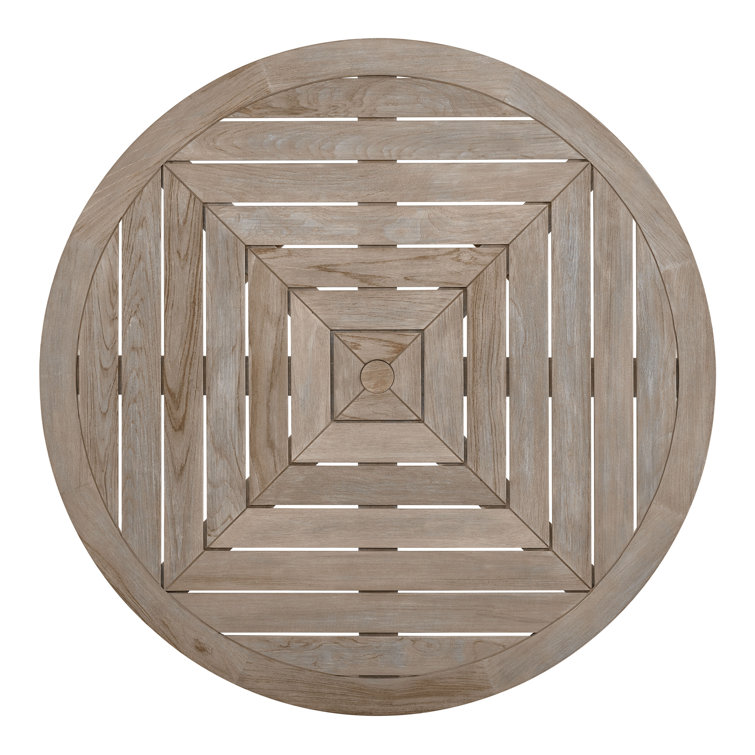 Weathered Teak Round Outdoor Dining Table with Umbrella Hole