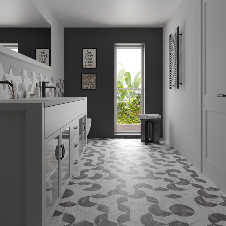 Classico Bardiglio Moon 7" x 8" Porcelain Marble Hex Tile