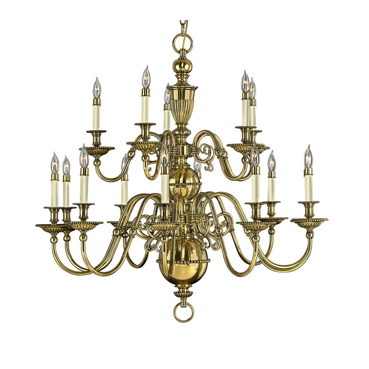 Elegant Cambridge Beaded Brass 15-Light Traditional Chandelier