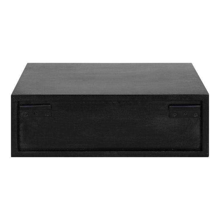 Geoffry Black Mango Wood Floating Wall Shelf with Drawer