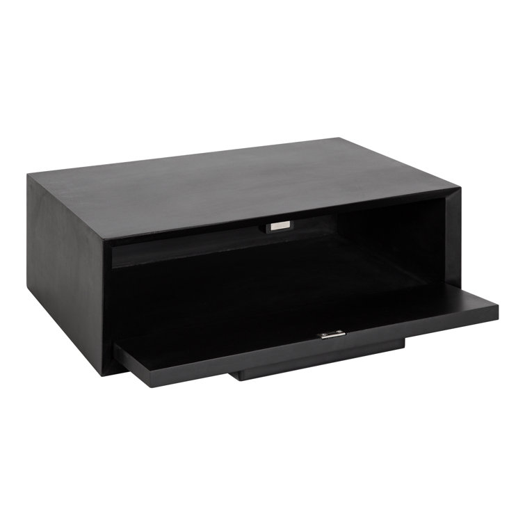 Geoffry Black Mango Wood Floating Wall Shelf with Drawer